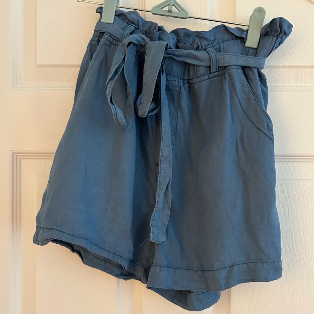 Blue High Waisted Shorts with Belt